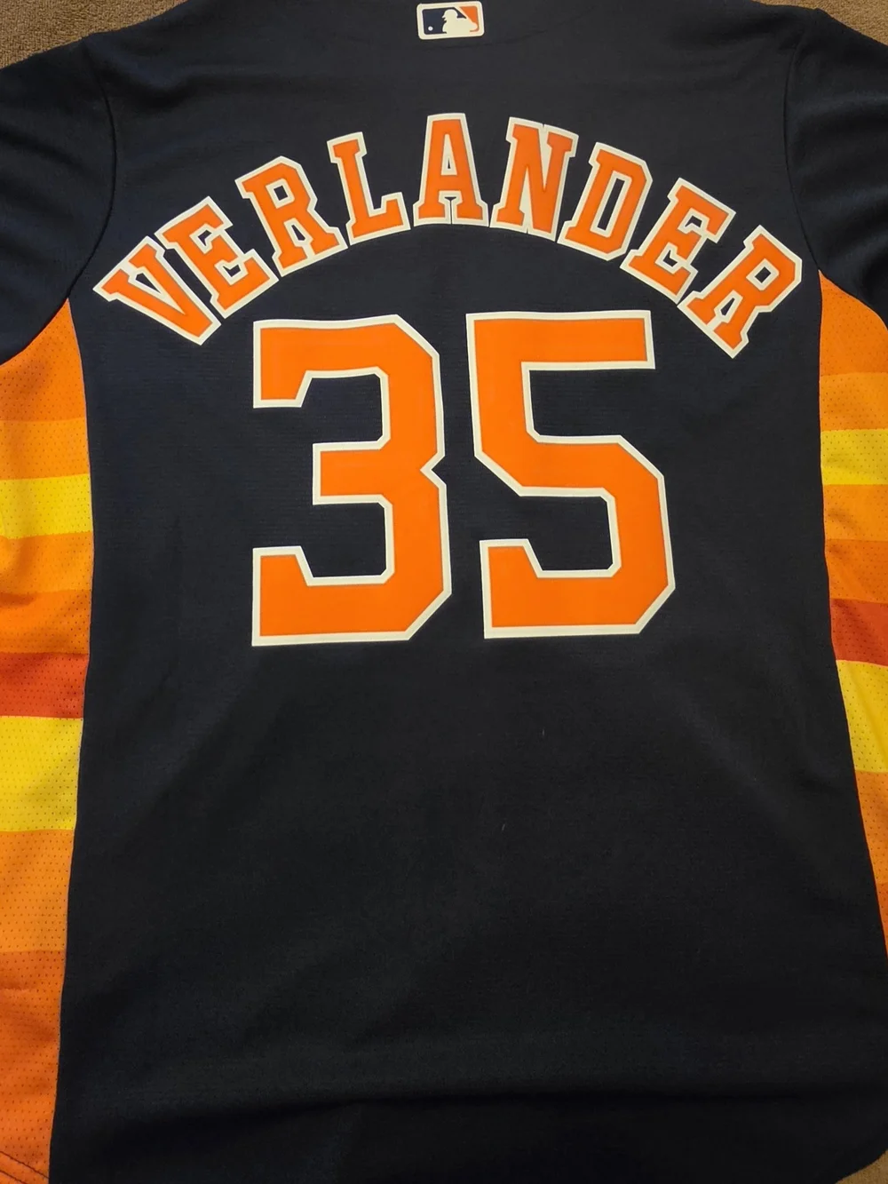 Houston Astros #35 Justin Verlander Nike Navy Baseball Jersey with Orange Accent